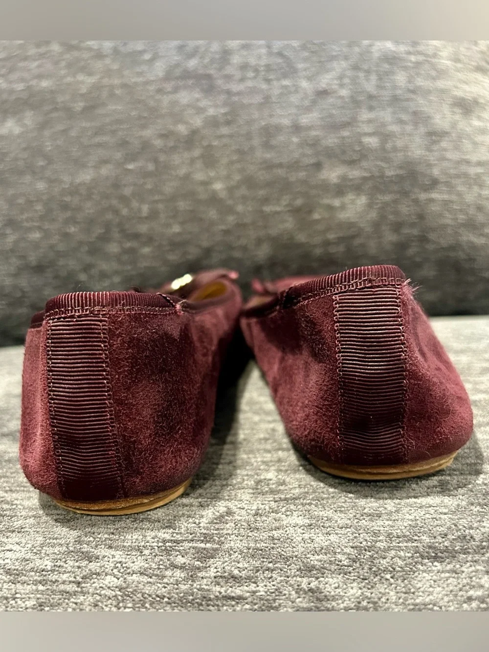 kate spade Fontana Too Suede Burgundy Ballet Flats with Bow & Logo Medallion